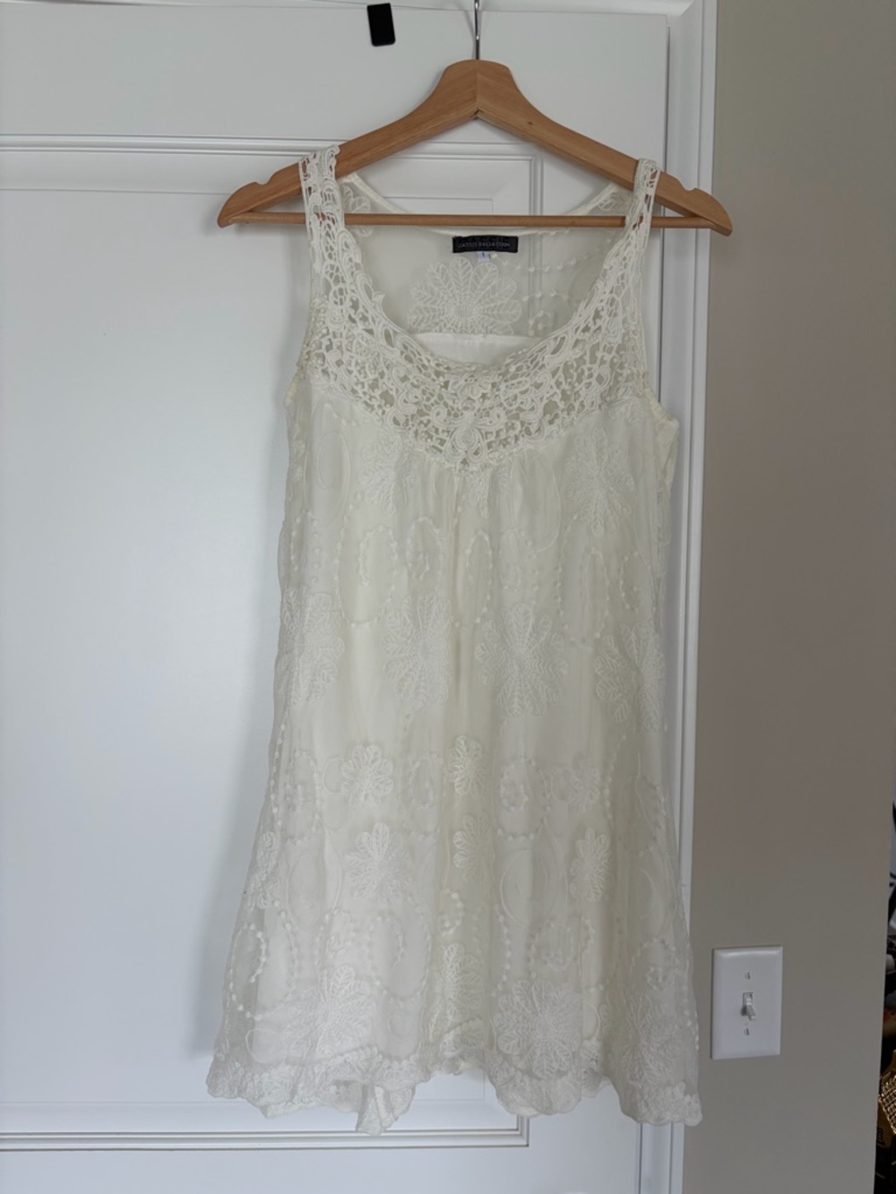 Lace-Detail Ivory Mini Dress